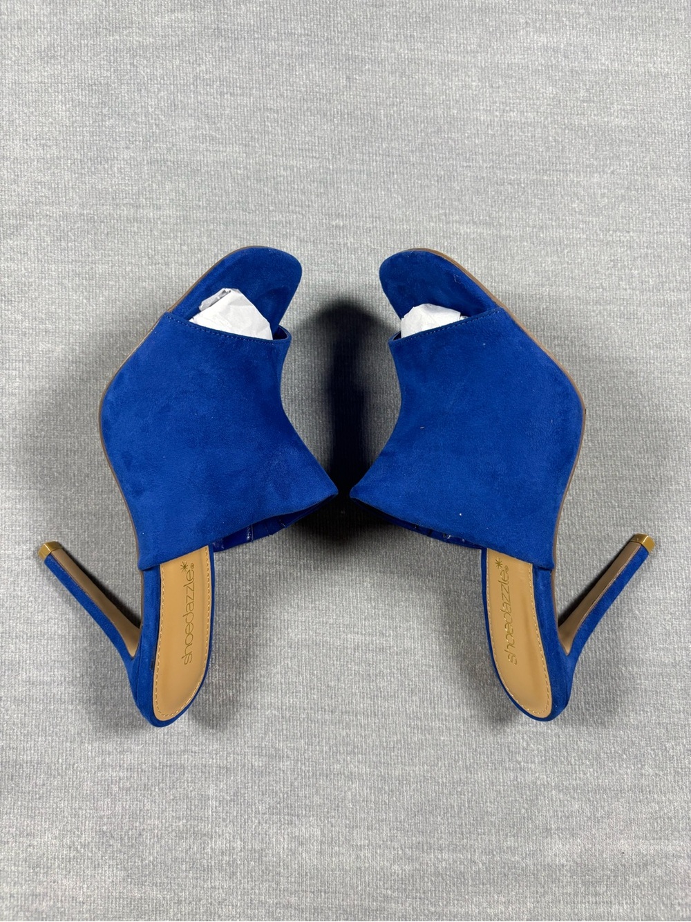 Shoe Dazzle Suede Open-Toe Mule Heels Blue